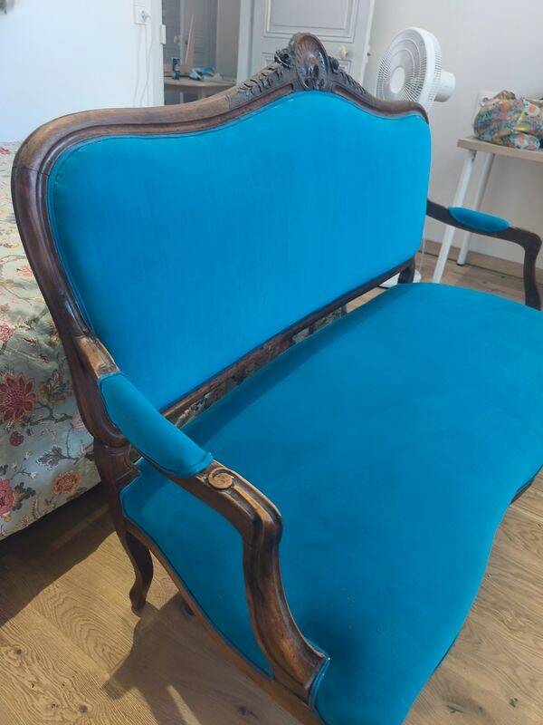 Banquette d'époque Louis XV restaurée et retapissée à neuf