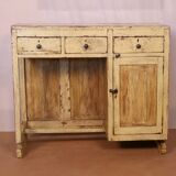 Ancien bureau Art Déco en teck birman patine jaune-écrue d'origine