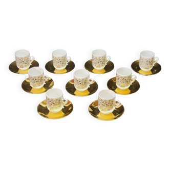 9 Moka Coffee Cups + Saucers Arabia Finland Mira Design Esteri Tomula