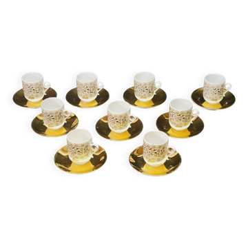 9 Moka Coffee Cups + Saucers Arabia Finland Mira Design Esteri Tomula