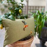 Upcycled cushion "les p'tits oiseaux" - 40x60 cm- linen & canvas