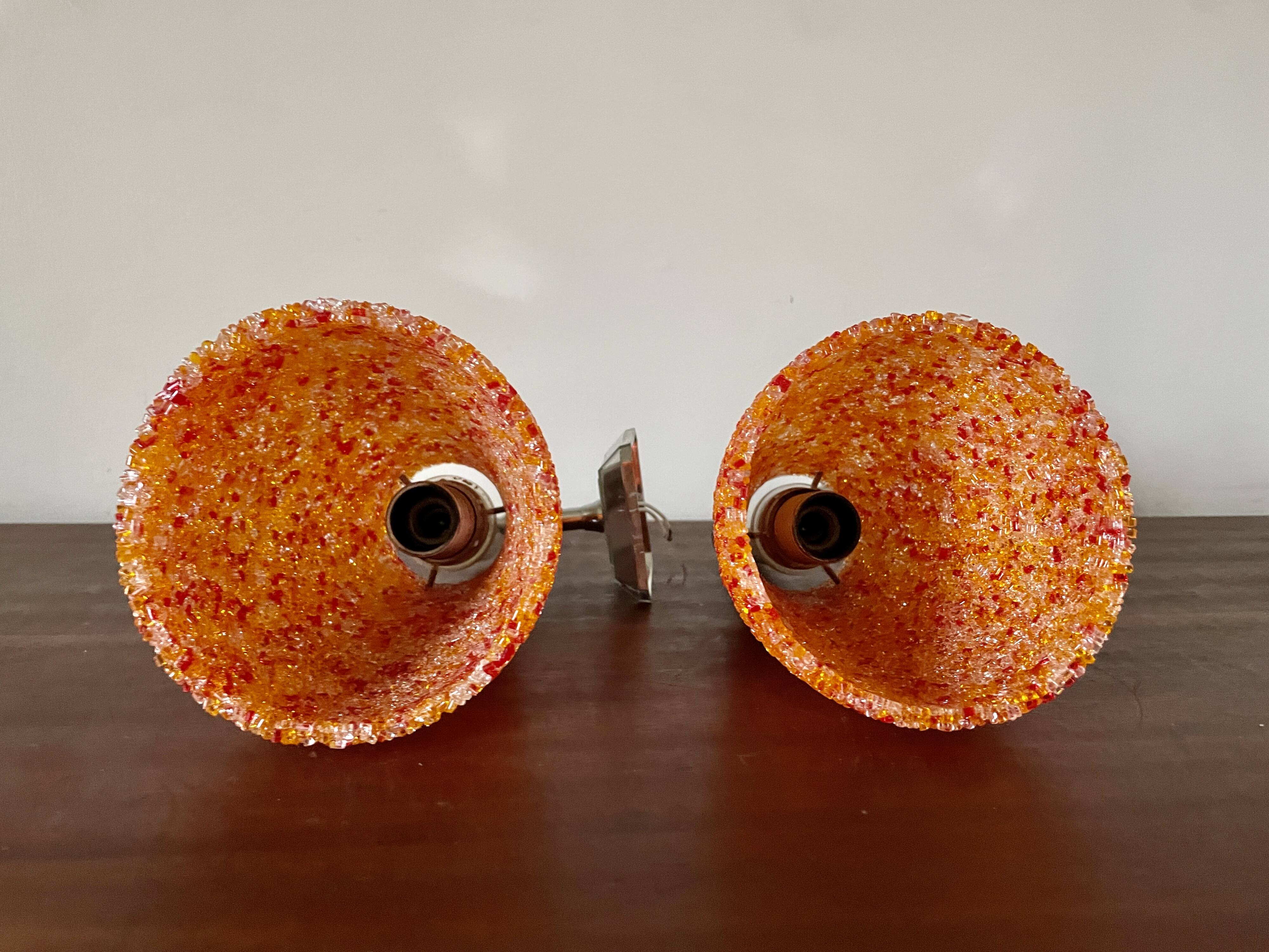 Pair of orange perspex wall lights from the 1950s.