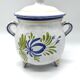 Covered earthenware pot with rustic decor – rooster motif – 20th century