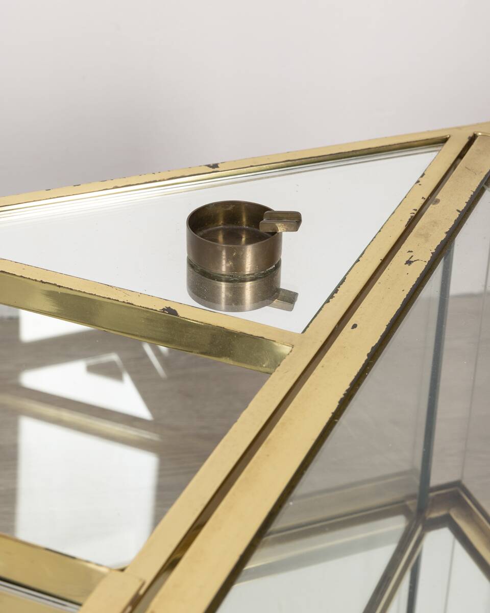 Vintage 60's table in golden brass and crystal italian design