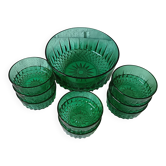 Emerald green dessert service, salad bowl and 8 Arcoroc bowls.