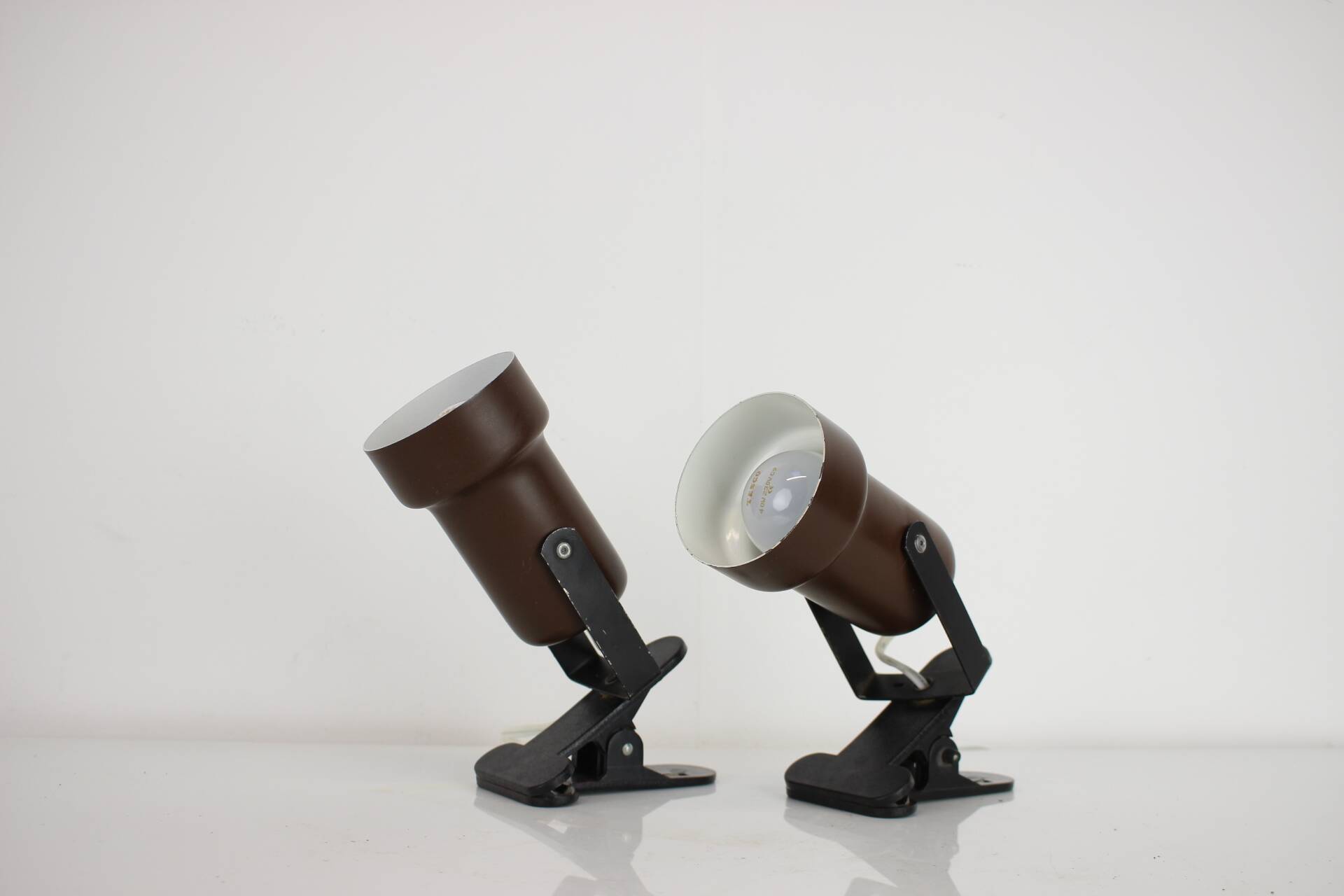 Pair of Two Attachable Table Lamps with a Clip, 1970's, Czechoslovakia
