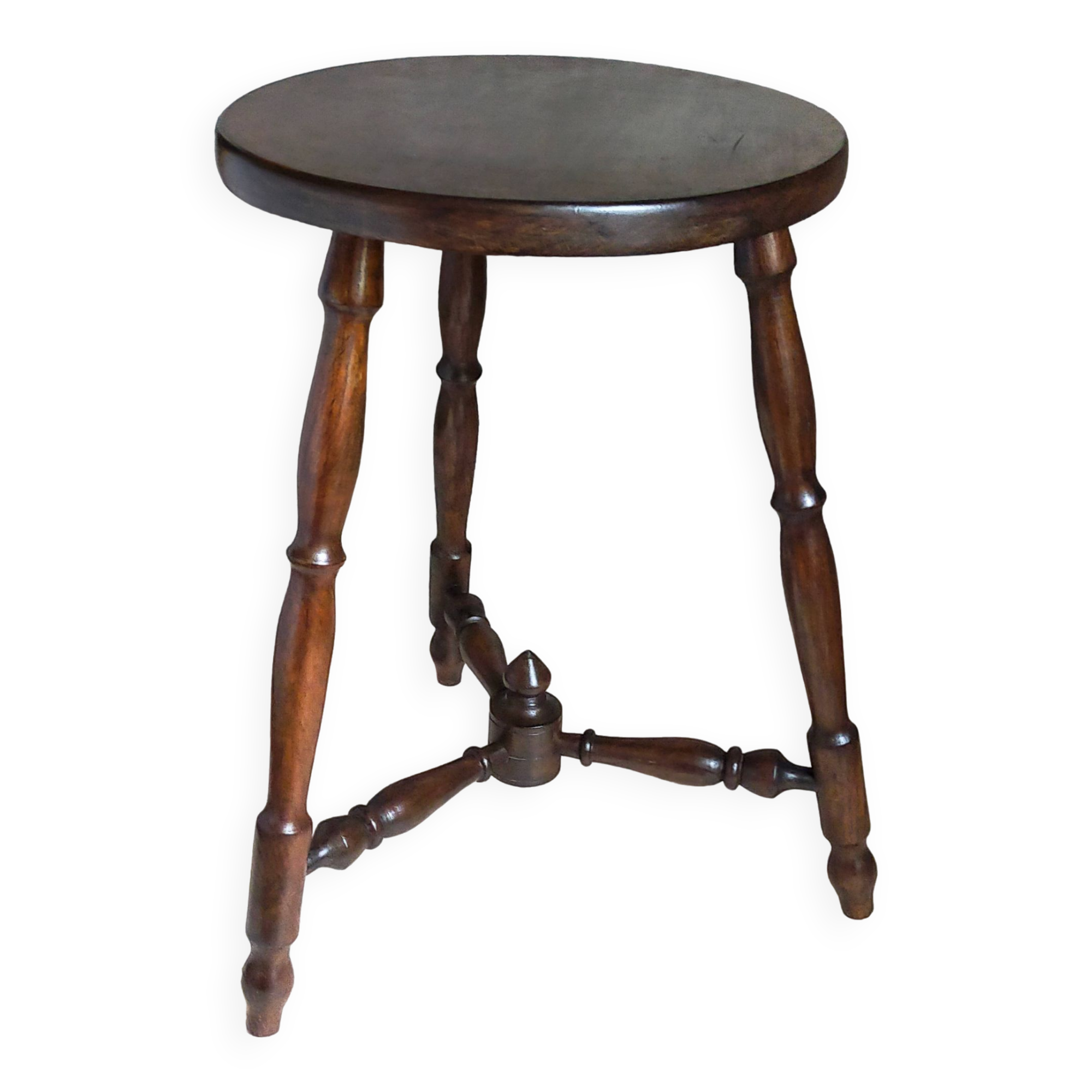 Vintage turned solid wood tripod stool