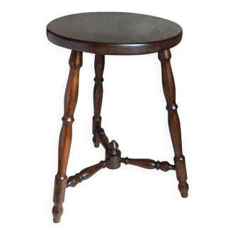 Vintage turned solid wood tripod stool