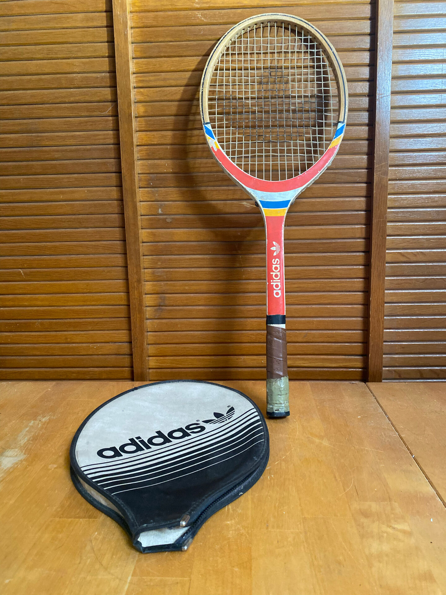 Vintage ADIDAS Cadet Wooden Tennis Racket + Sports Cover #E24