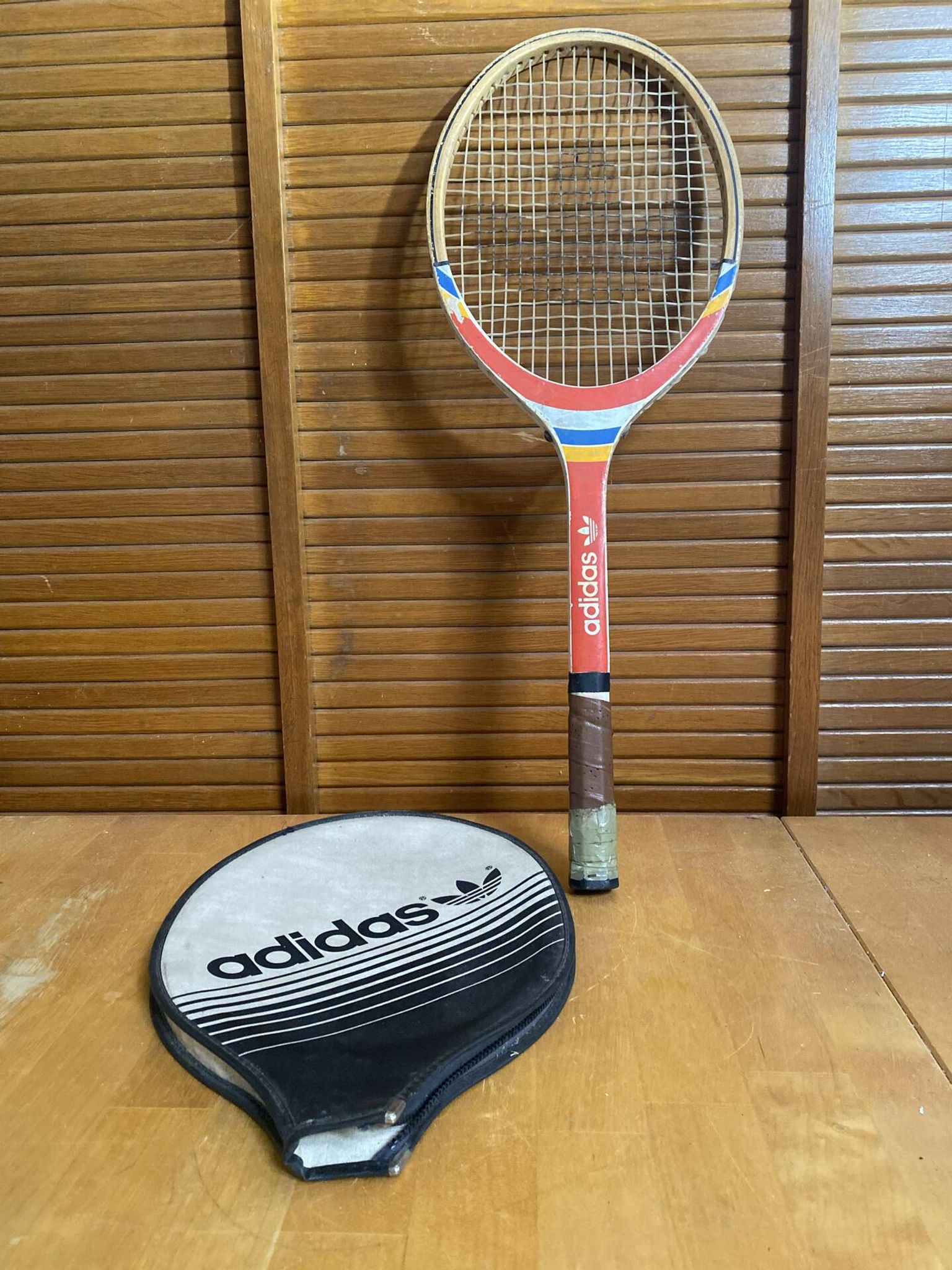 Vintage ADIDAS Cadet Wooden Tennis Racket + Sports Cover #E24