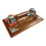 Napoleon III era inkwell in oak and metal