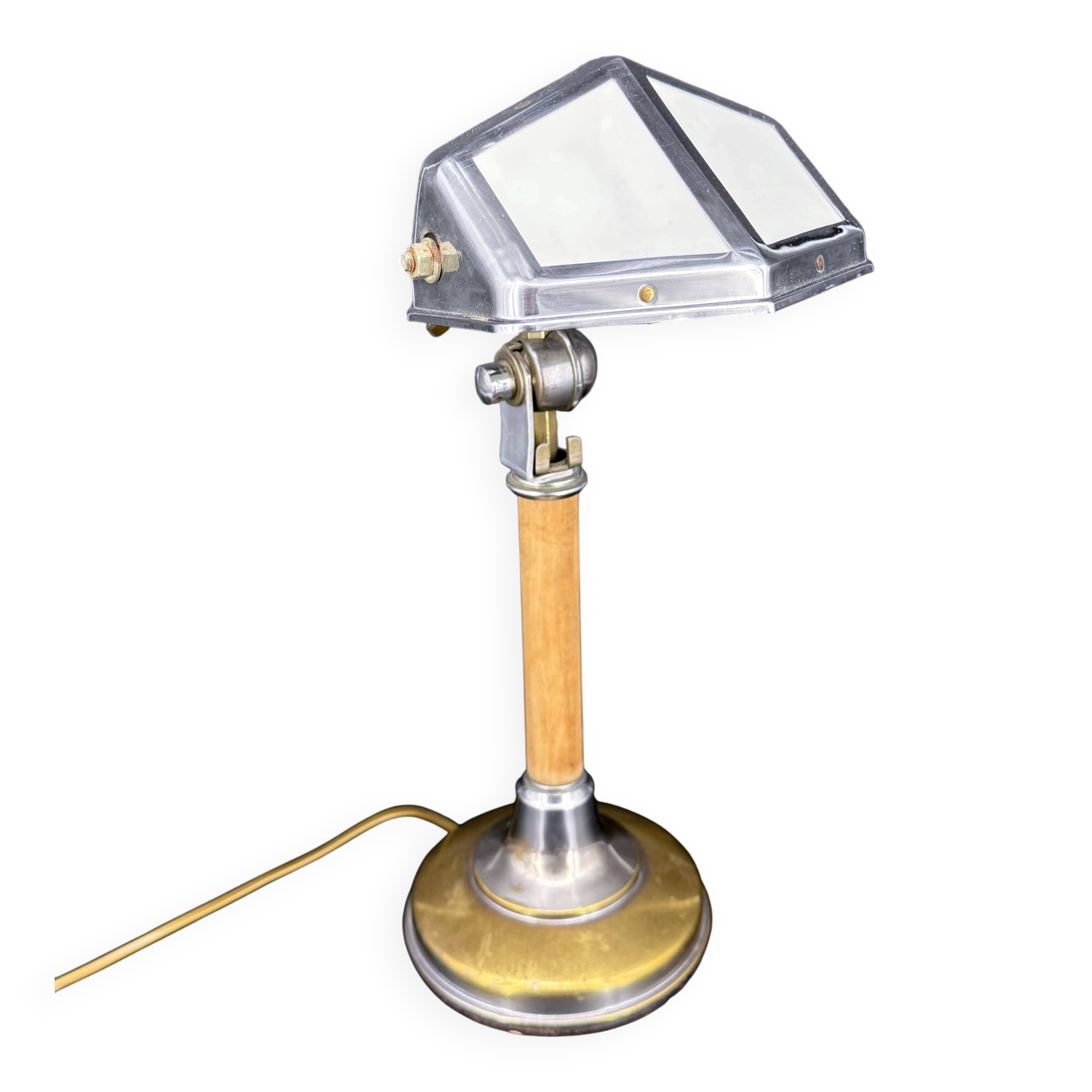 Art Deco desk lamp Pirouett chrome, brass and wood, 1930