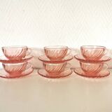 set of 6 pink glass coffee cups and saucers, rosaline