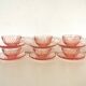 set of 6 pink glass coffee cups and saucers, rosaline
