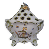 Moustiers ceramic flower pick with bird and flower decor