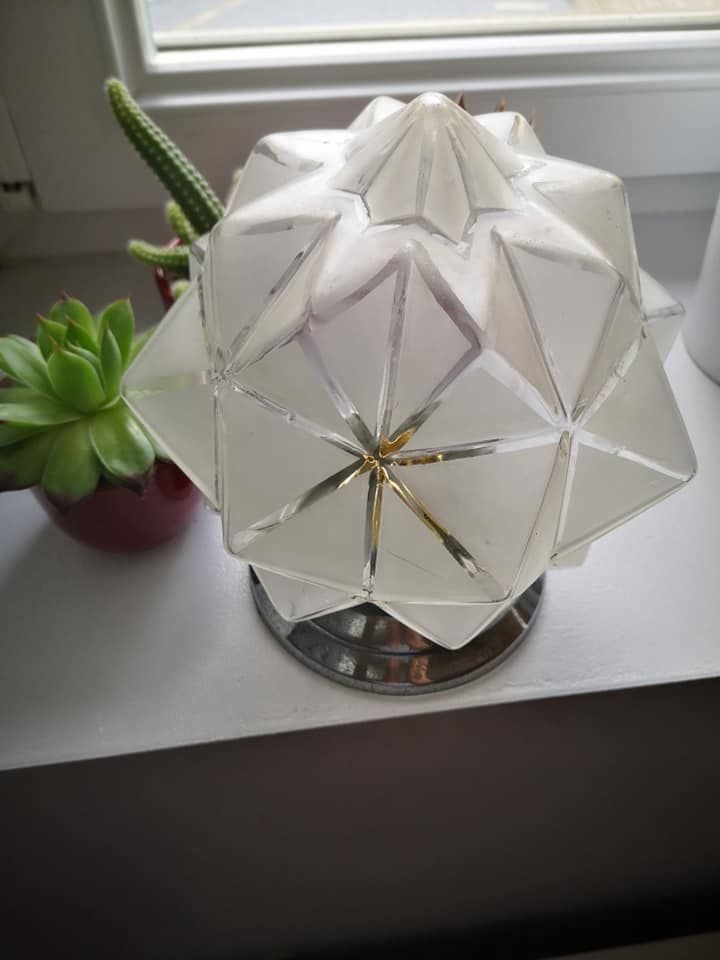 Old ceiling lamp globe opalescent glass rare model Ø 18 cm ART DECO 1930 POLYEDRE 96 faces