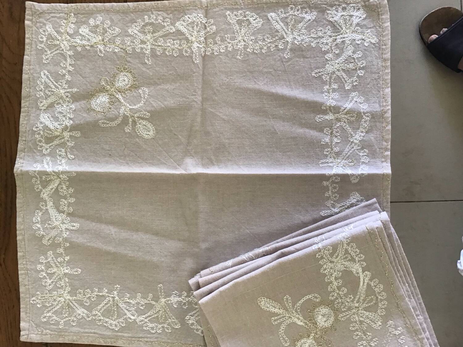 Set of 8 antique embroidered napkins