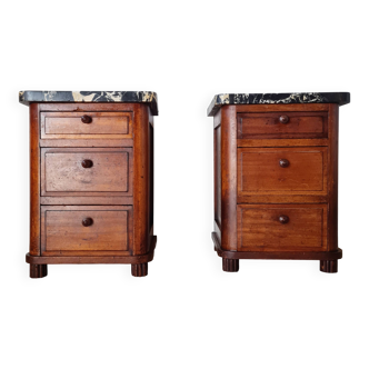 Art Deco bedside tables in wood and black marble.