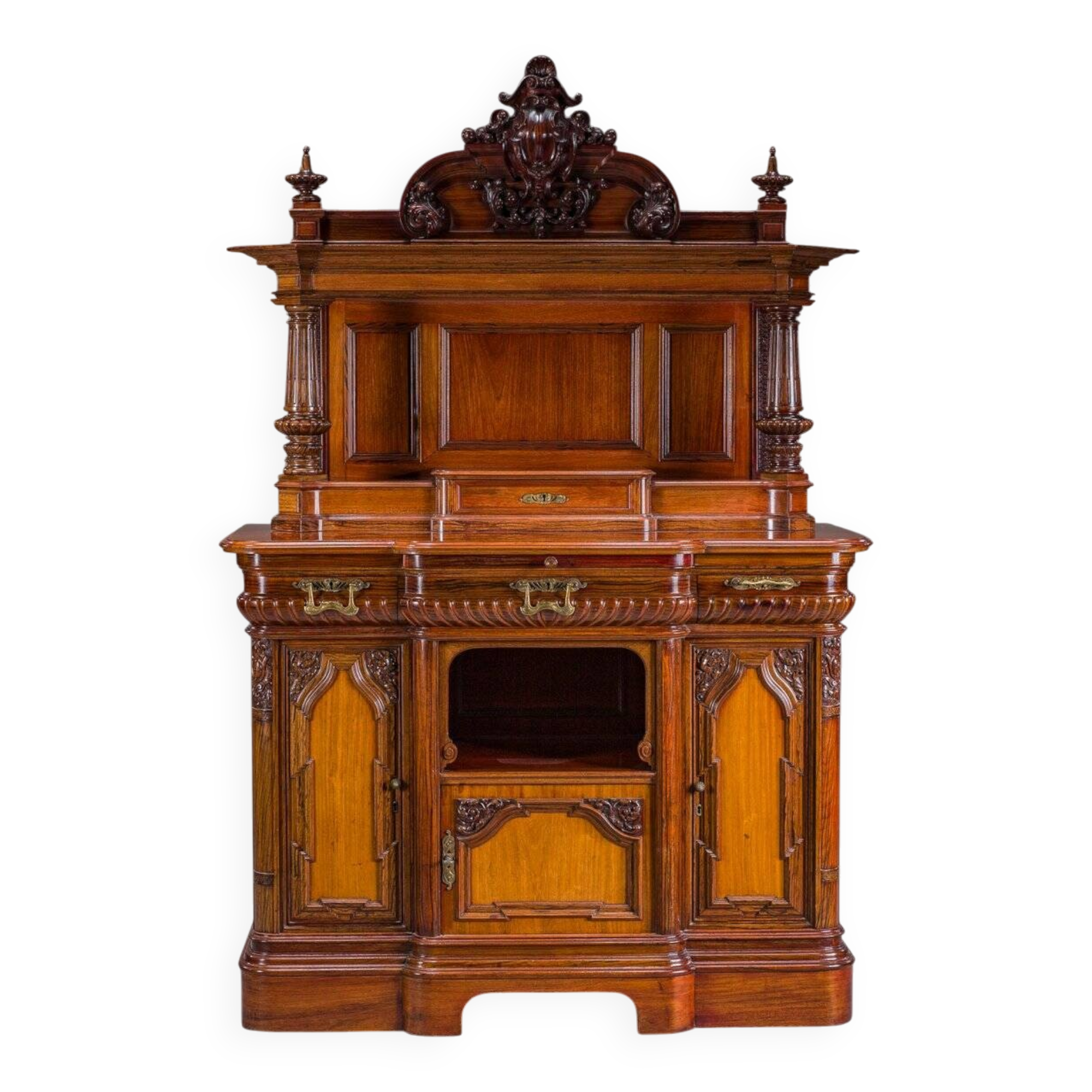 Buffet néo-baroque allemand en noyer et acajou, années 1890