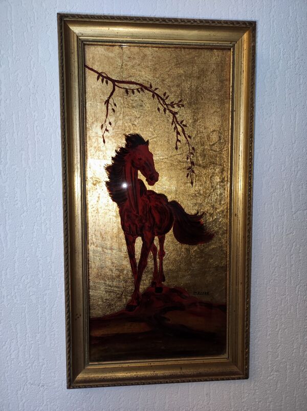 Tableau cheval feuille d'or