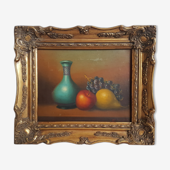 Ancient painting on canvas - still life very beautiful gilded framing