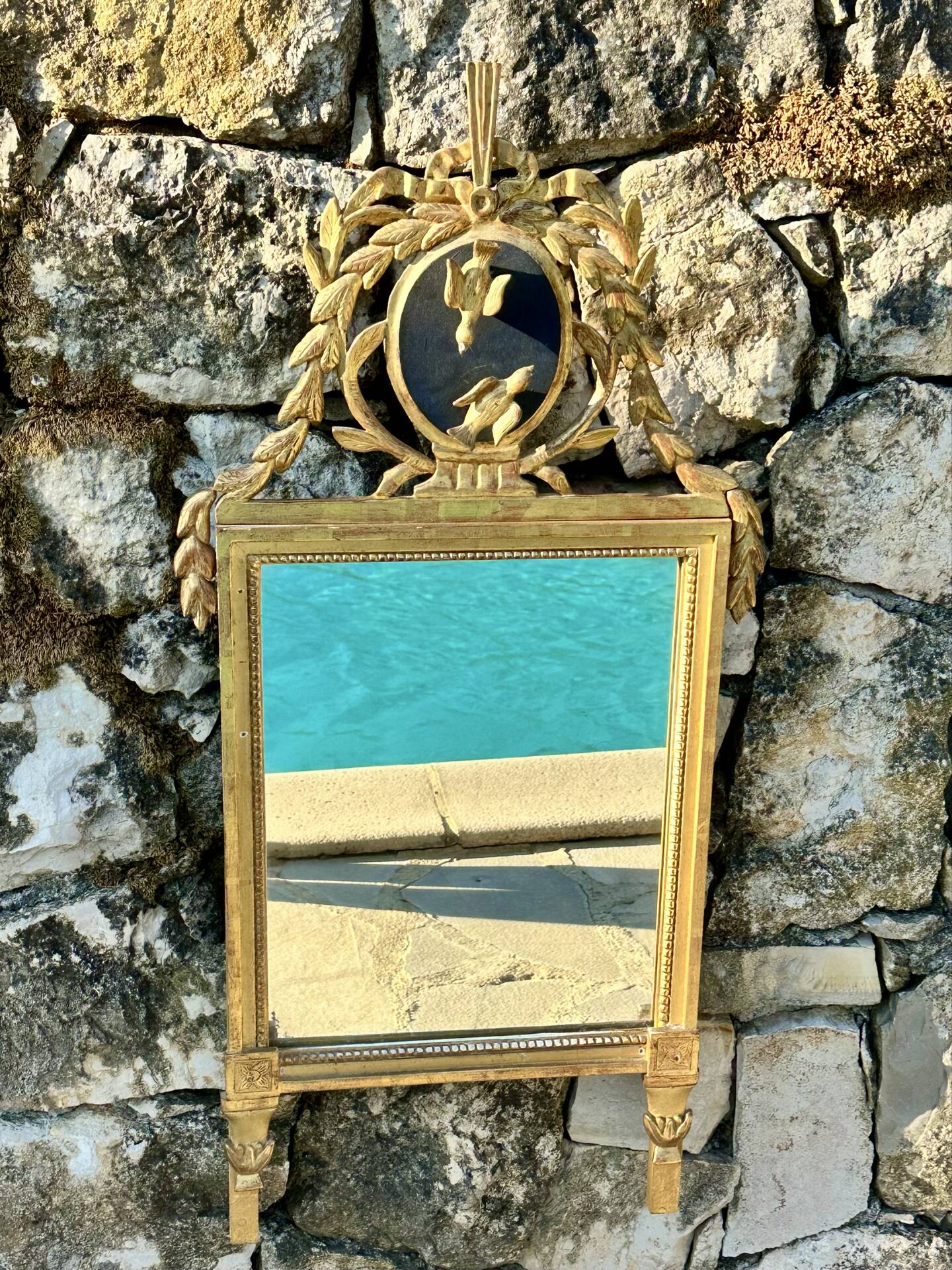 Trumeau mirror "To the Birds" in Louis XVI style, 19th century.