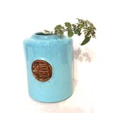 Vase droit en grès émaillé bleu turquoise