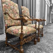 Pair of large ceremonial armchairs in Louis XIII style with tapestry f