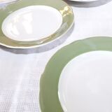 5 assiettes chantournées semi-creuses vertes et blanches