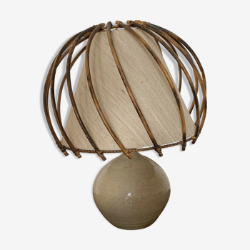 stoneware lamp - rattan lampshade