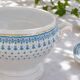Large salad bowl from 1909 in porcelain by Oscar Shaller, blue and gold.