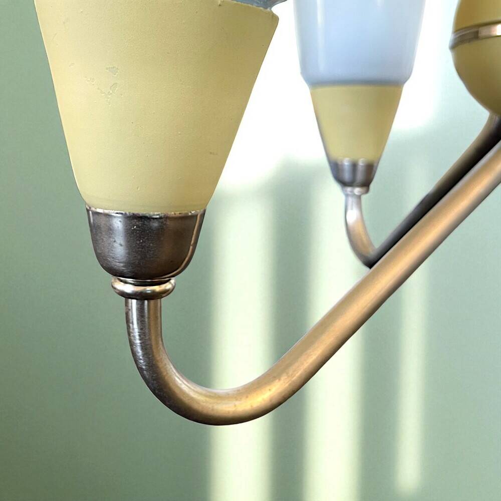 Mid Century Modern opaline glass 3-light chandelier