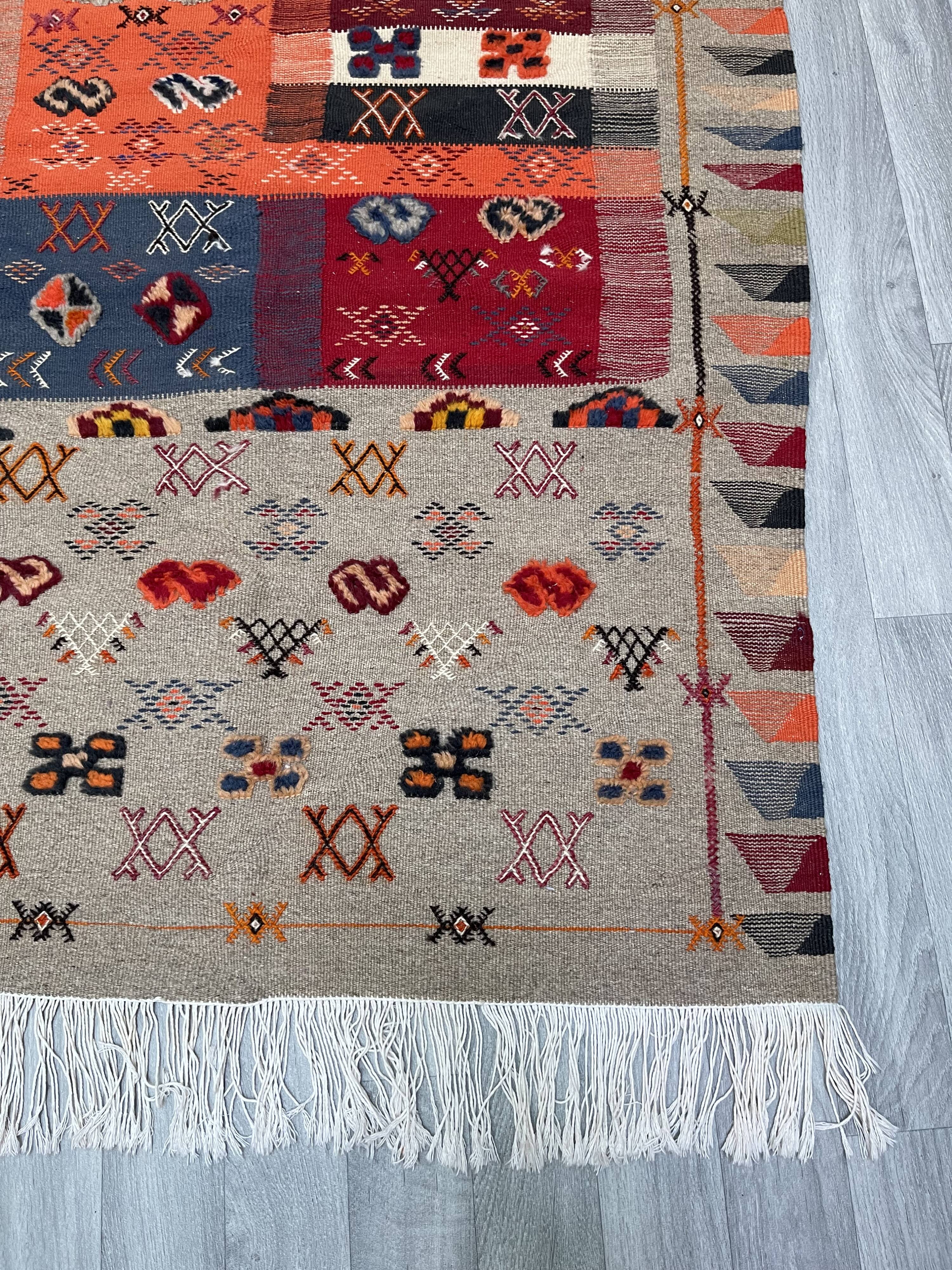 Unique and medium berber kilim, red rug, moroccan kilim, decoration rug
