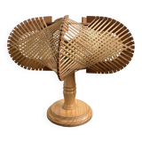 Table lamp in wood and Scandinavian rattan wire