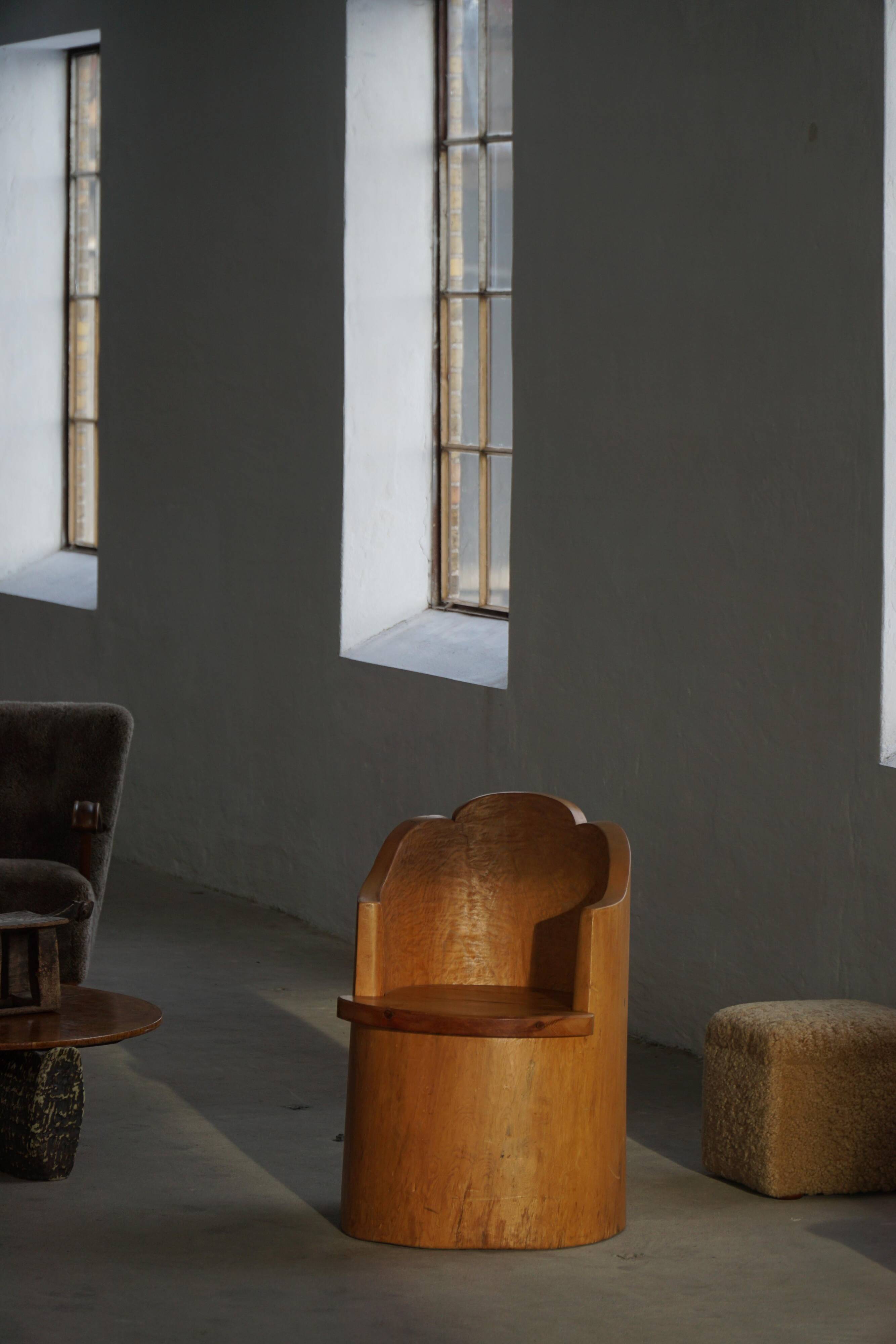 Fauteuil Stump Moderne en Pin Massif, par un Ébéniste Suédois, Wabi Sabi, années 1960