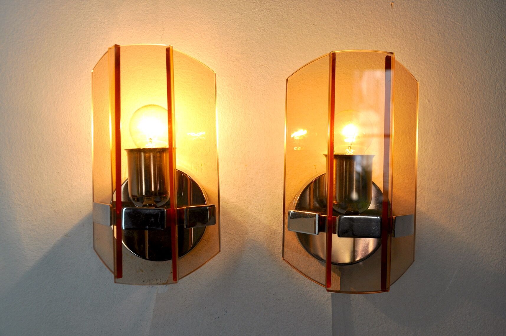 Pair of veca wall lamps in pink murano glass italy 1970