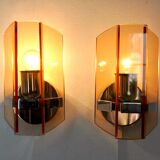 Pair of veca wall lamps in pink murano glass italy 1970