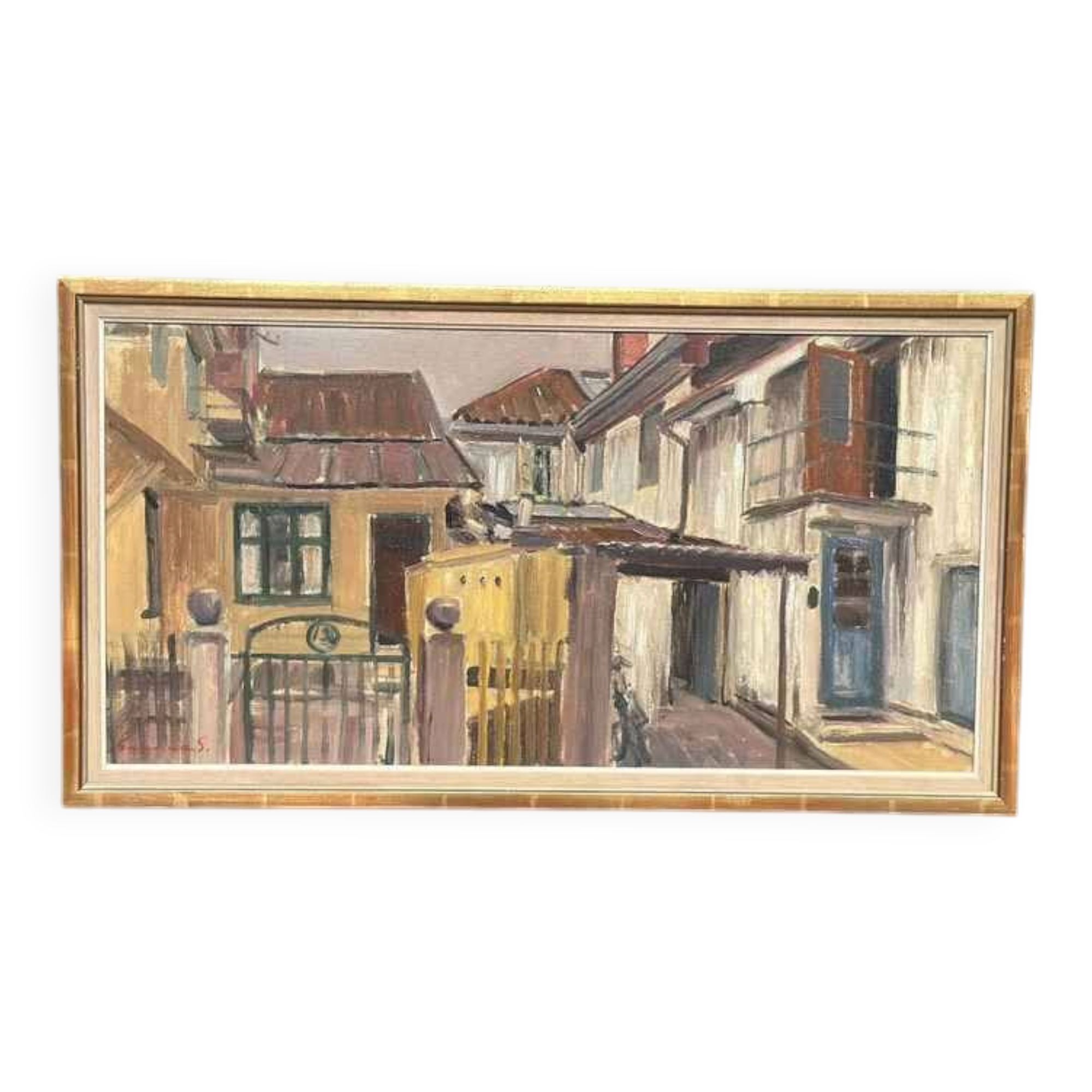 Huile sur toile originale suédoise – « Rue urbaine » par Gunnar Svensson