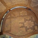 Half-moon rattan and hardwood armchair, early 20th century