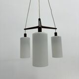 Mid-century design pendant lamp teak and opaline glass, 1970s