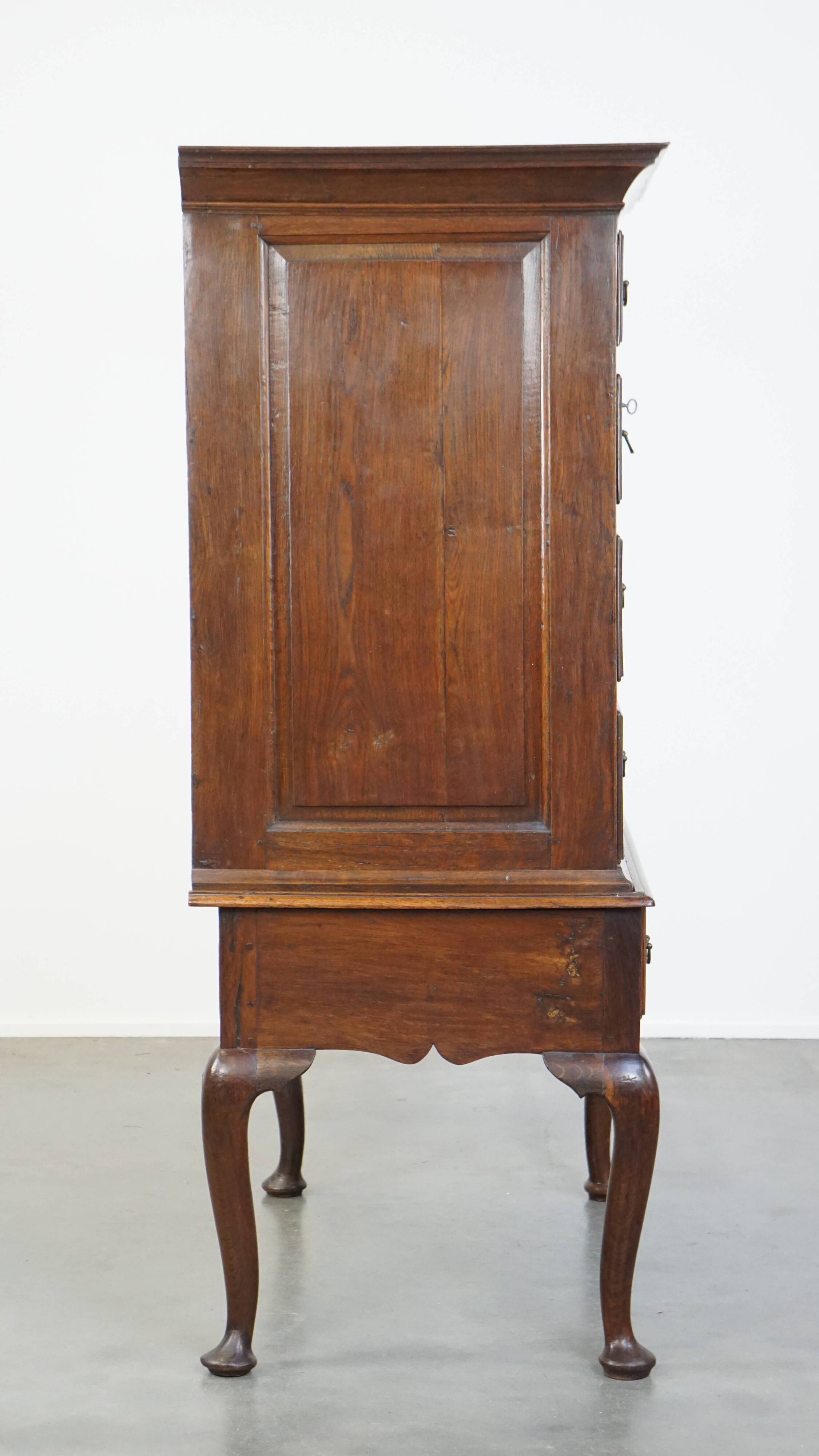 Early 18th century English oak chest on stand/ highboy