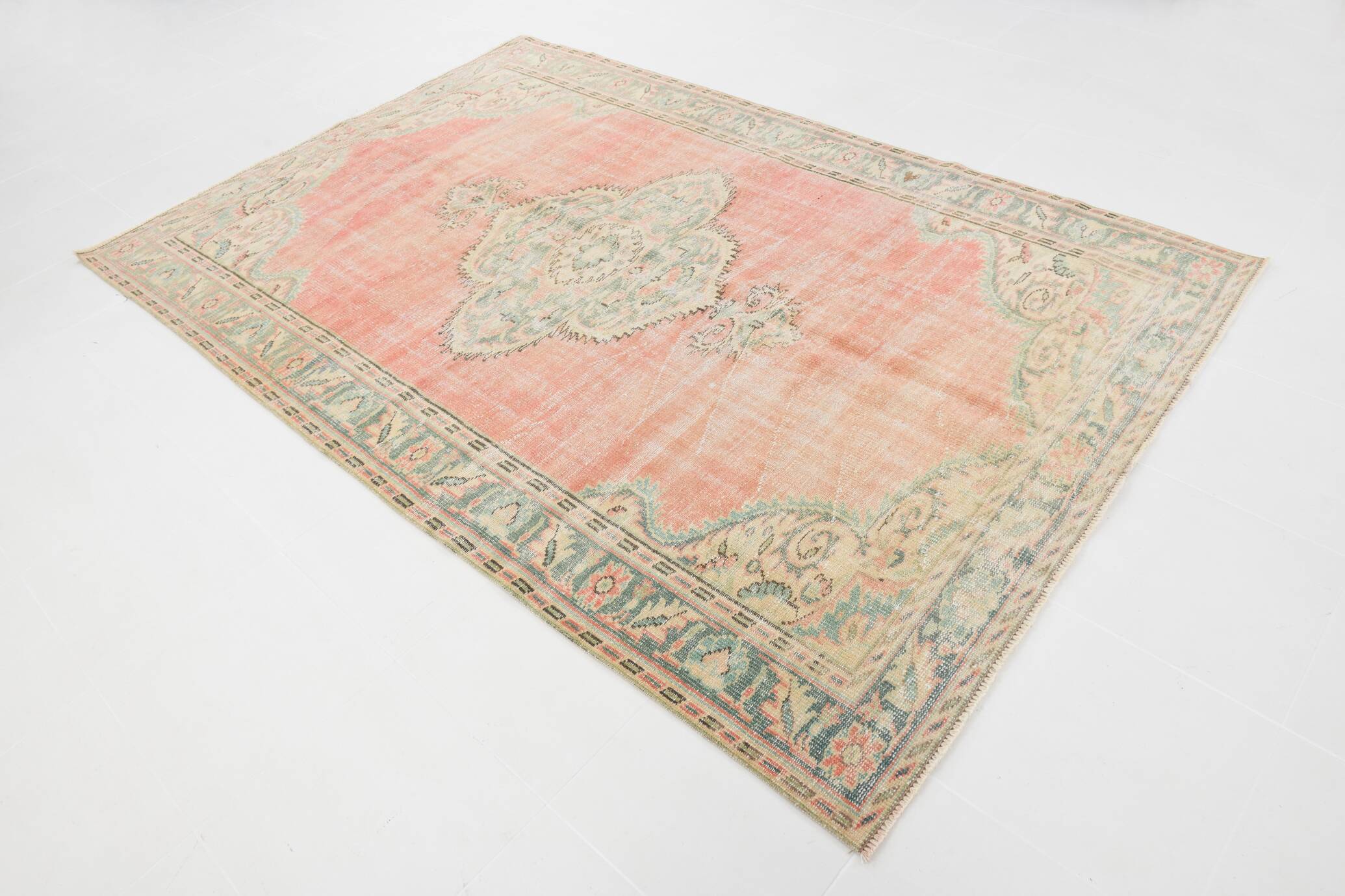 6x9 Vintage Peach Oushak Vintage Rug, 184x276 Cm