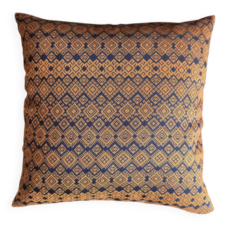 Navy blue and orange Kachin cushion cover (RIDA)