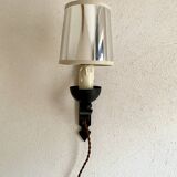 Wrought iron wall light, new fabric cabie, mirror lampshade