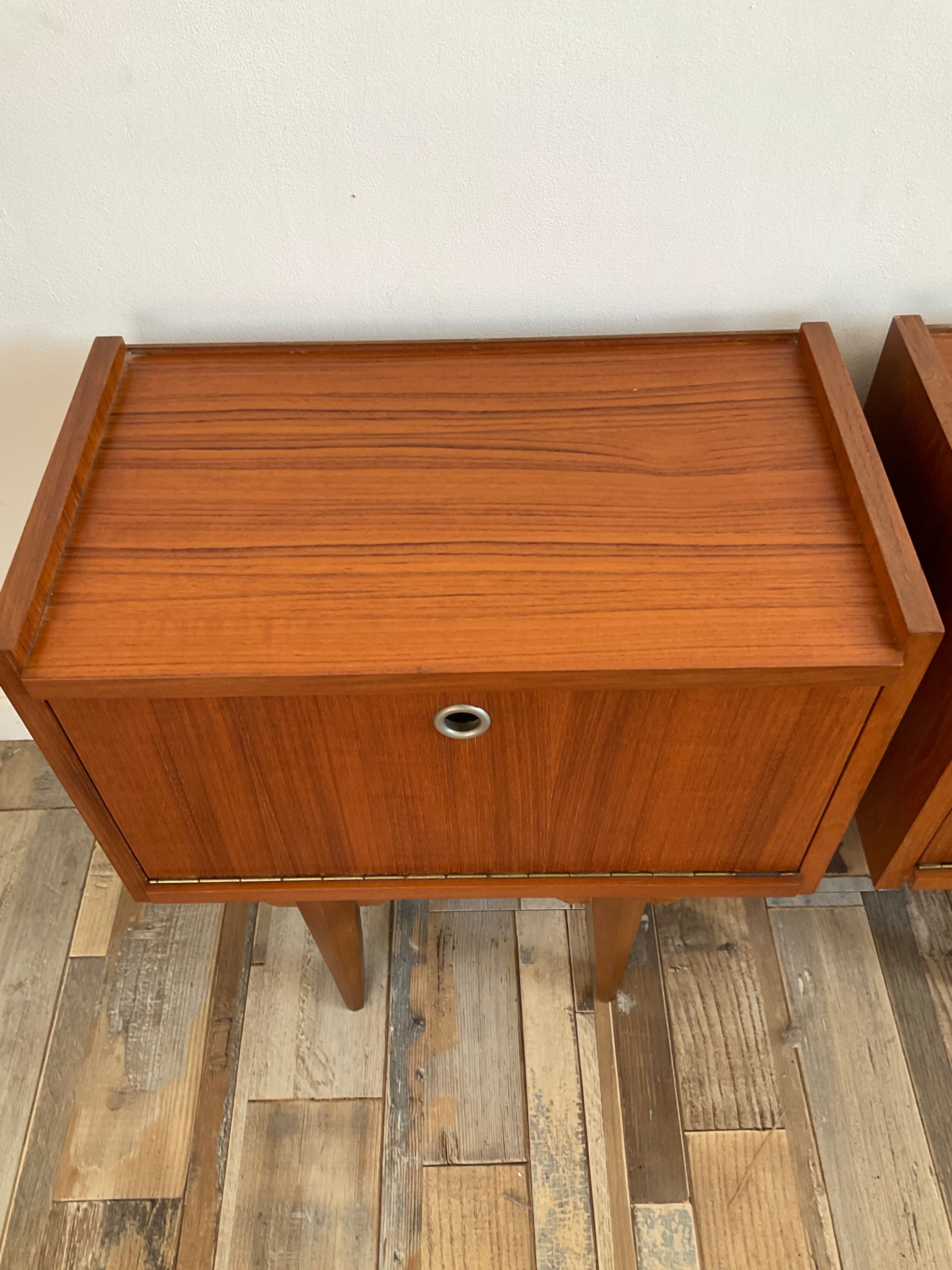 Pair of Scandinavian teak bedside tables in 60s