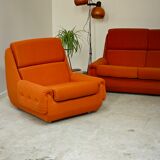 Orange 3-seater sofa jitona ribbed fabric space age 1970