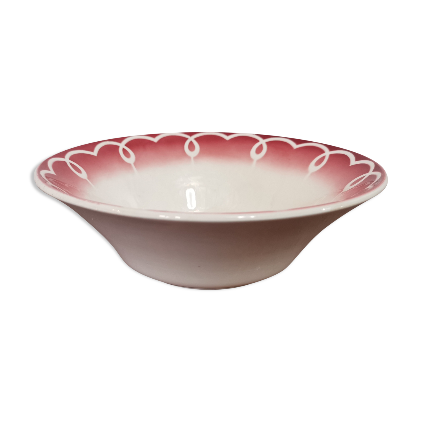 Old Digoin Sarreguemines salad bowl in red and white porcelain N°9545