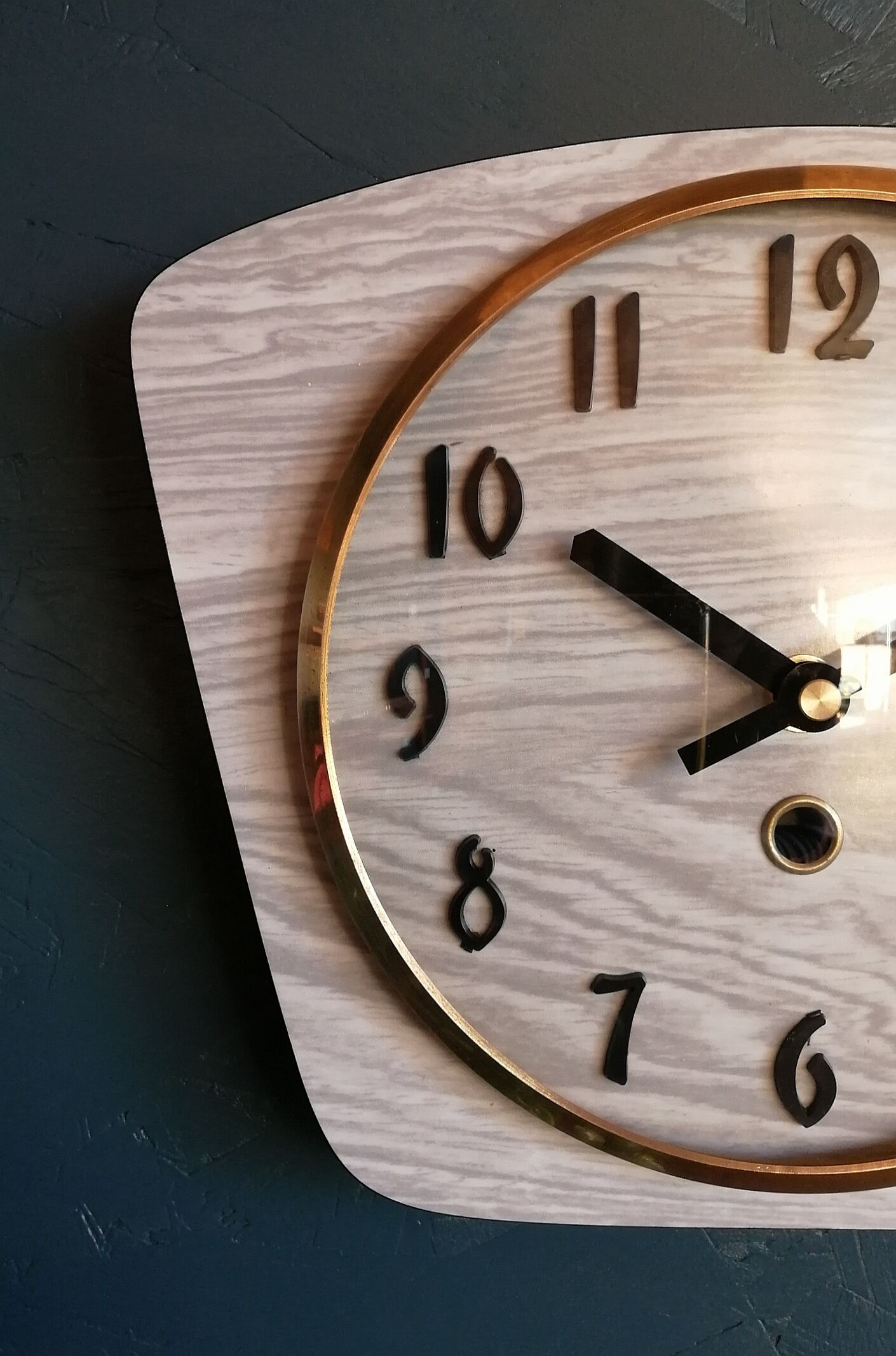 Vintage formica clock silent wall clock "gray wood"