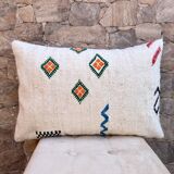 Handmade white Moroccan cushion cover (60x40 cm) for Kilim rugs, cushion cover,
