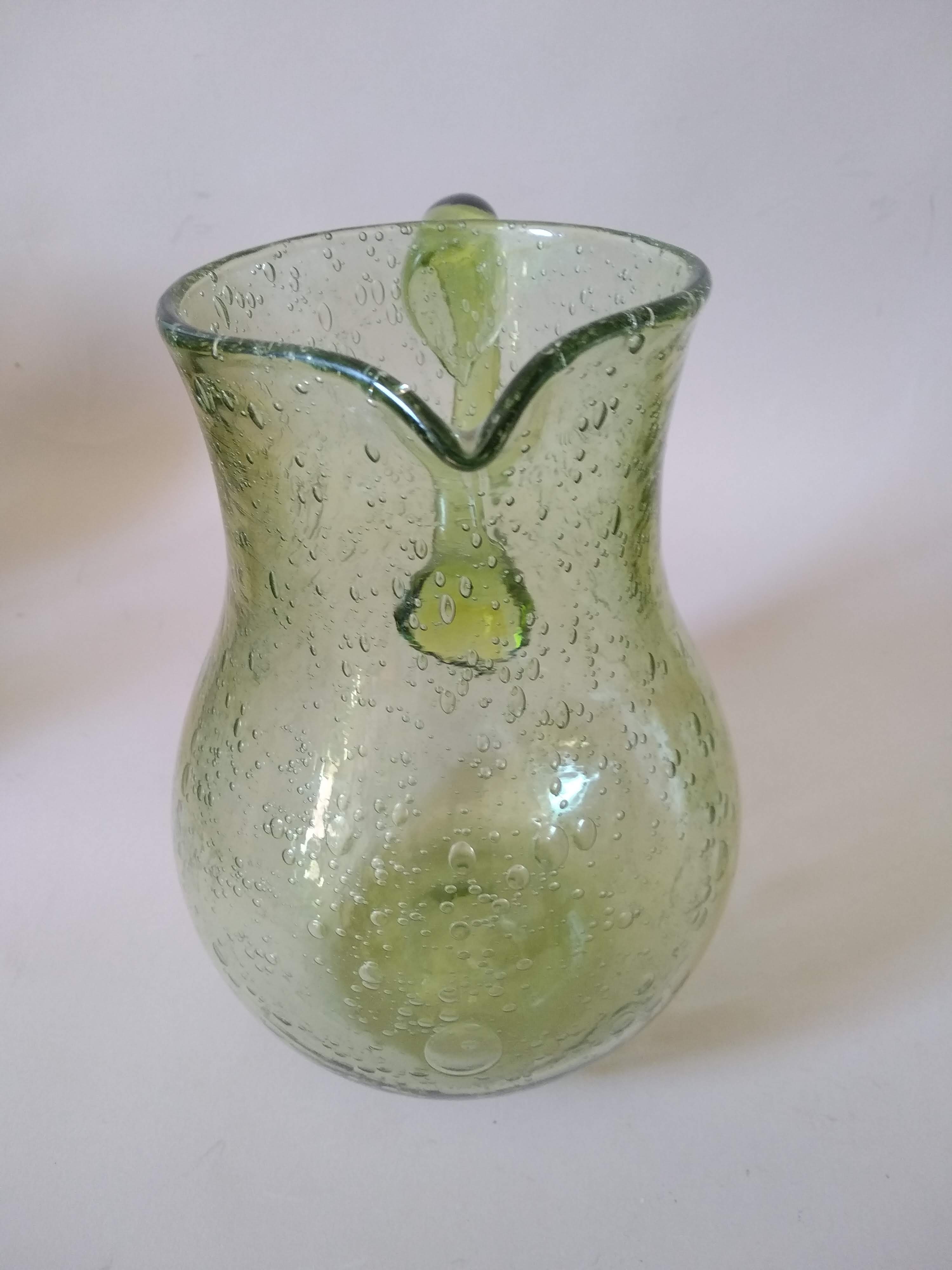 Pitcher and glasses in bubbled blown glass dlg Biot